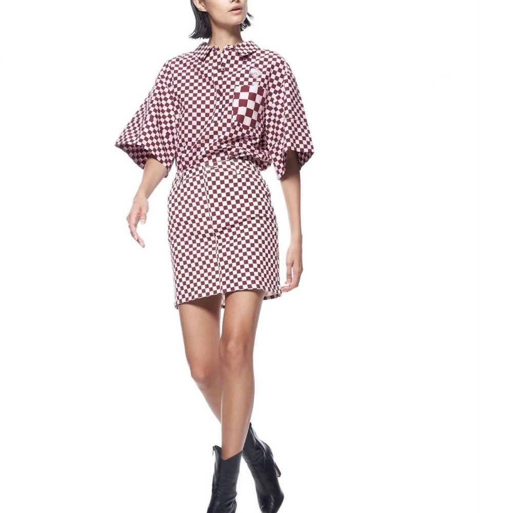 🏁 The Kit Merlot Grid Jean Skirt & Box Shirt 🏁